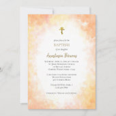 Invitation Couleur du coucher de soleil orange vif Baptême or (Devant)