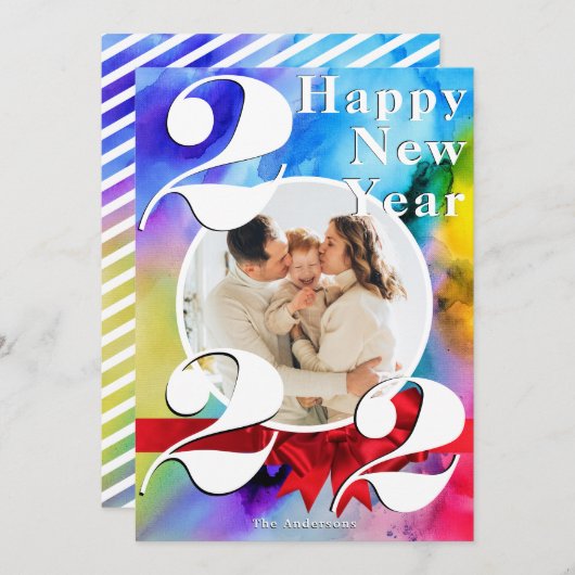 Invitation Couleur éclate Bonne année Personnalisée 2022 Cart (Devant / Derrière)