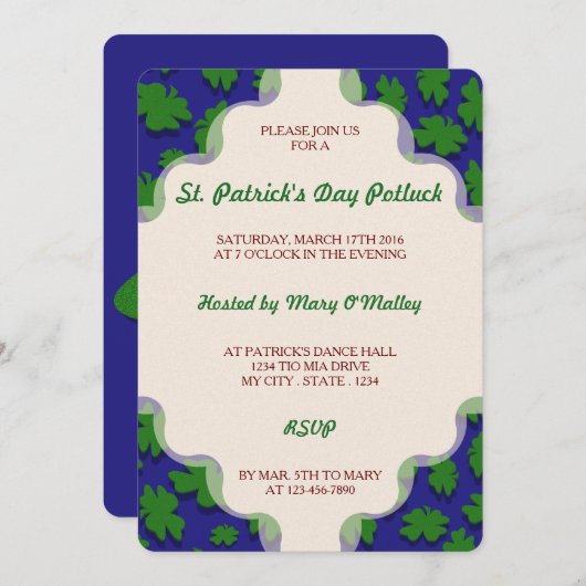 Invitation Couleur en U/Vert Bonne chance Irlandais 4 feuille (Devant / Derrière)