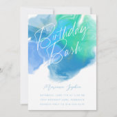 Invitation Couleur laver Aqua bleu vert fête d'anniversaire (Devant)