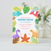 Invitation Couleur mignonne Dino fête d'anniversaire (Debout devant)