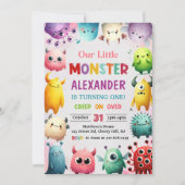 Invitation Couleur mignonne Notre Petit Monstre 1er Anniversa (Devant)