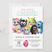 Invitation Couleur mignonne Notre Petit Monstre 1er Anniversa (Devant)