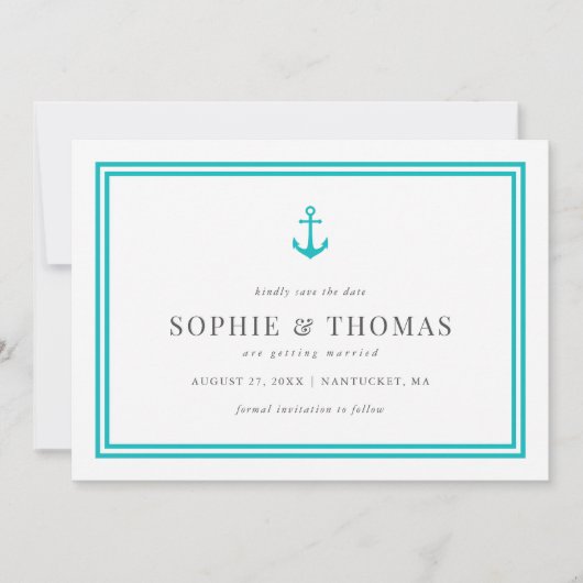 Invitation Couleur modifiable Ancre classique moderne Enregis (Devant)