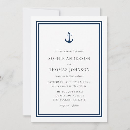 Invitation Couleur modifiable Mariage d'Ancres classique mode (Devant)
