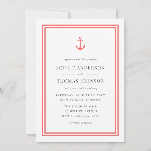 Invitation Couleur modifiable Mariage d'Ancres classique mode (Devant)