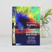 Invitation Couleur Néon Tropical Plage Palmier Sweet 16 (Debout devant)