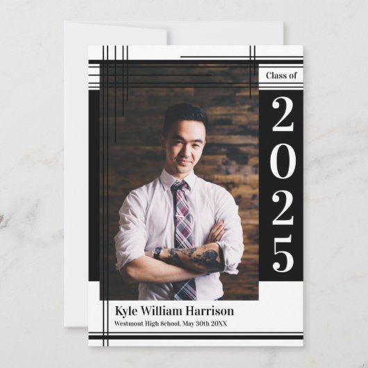 Invitation Couleur noire blanche de l'école Graduation Photo  (Devant)
