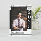 Invitation Couleur noire blanche de l'école Graduation Photo  (Debout devant)