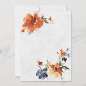 Invitation Couleur orange et bleu chute floral blanc mariage (Dos)