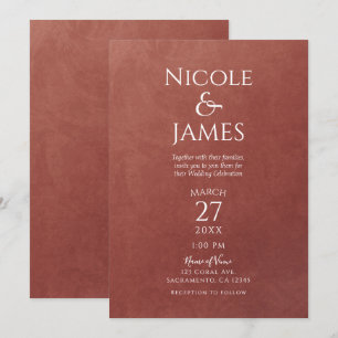 Invitation Couleur Orange Rouille de Corail Mariage Minimalis