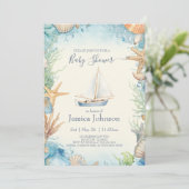 Invitation Couleur Pastel Sous L'Invitation Baby shower Mer (Debout devant)