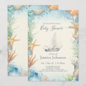 Invitation Couleur Pastel Sous L'Invitation Baby shower Mer (Devant / Derrière)