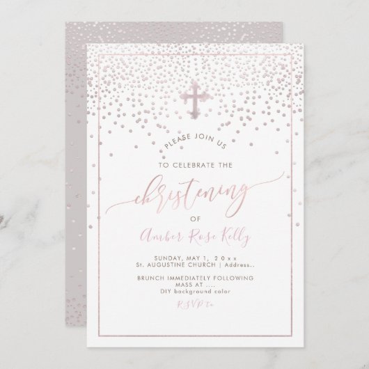 Invitation Couleur PixDezines Blush Confetti/Christening/do-i (Devant / Derrière)