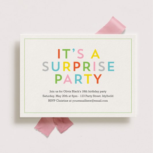 Invitation Couleur Pop Surprise fête d'anniversaire