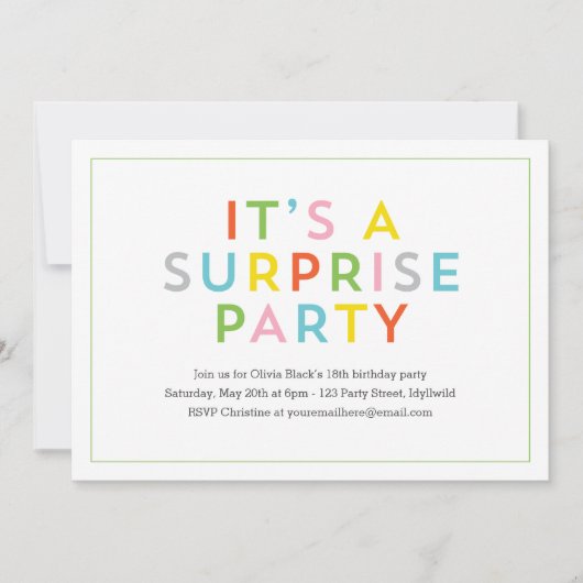 Invitation Couleur Pop Surprise fête d'anniversaire (Devant)
