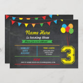 Invitation Couleur primaire Filles d'anniversaire Garçons 3e (Devant / Derrière)