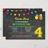 Invitation Couleur primaire Filles d'anniversaire garçons 4e  (Devant / Derrière)