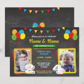 Invitation Couleur primaire Filles d'anniversaire garçons Pho (Devant / Derrière)