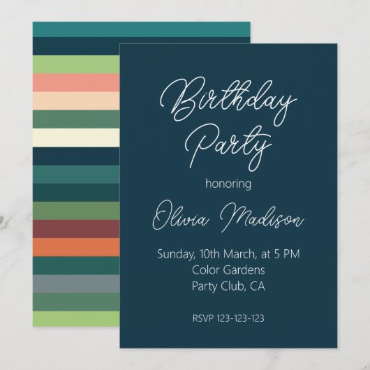 Invitation Couleur rayures Anniversaire (Devant / Derrière)
