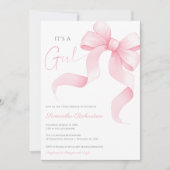 Invitation Couleur rose Bow c'est un baby shower fille (Devant)