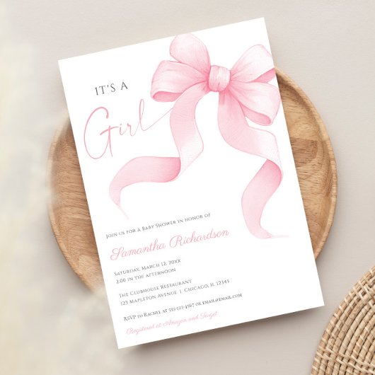 Invitation Couleur rose Bow c'est un baby shower fille