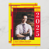 Invitation Couleur rouge de l'école Jaune Graduation Photo Pl (Devant / Derrière)