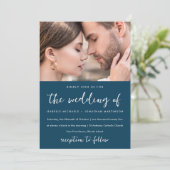 Invitation Couleur Rouge Floral Motif Photo Mariage Bleu (Debout devant)