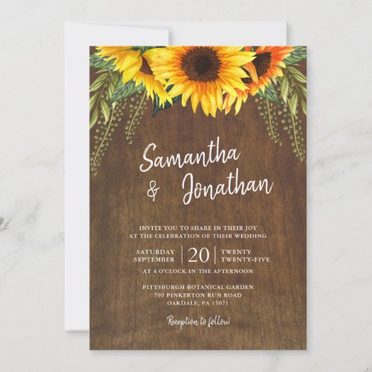 Invitation Couleur rustique des tournesols | MARIAGE (Devant)