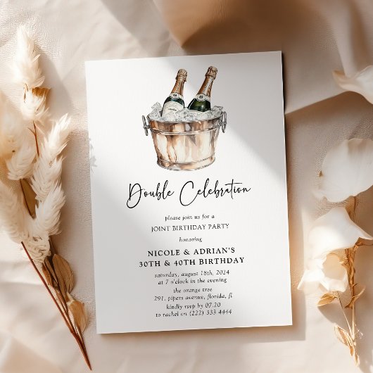Invitation Couleur simple Champagne Double Anniversaire