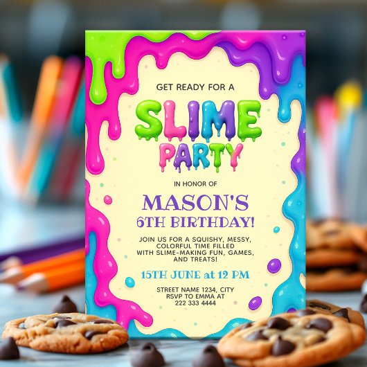 Invitation Couleur Slime Party | Anniversaire de enfant modif