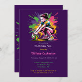 Invitation Couleur Splash Volleyball Fille Anniversaire (Devant / Derrière)