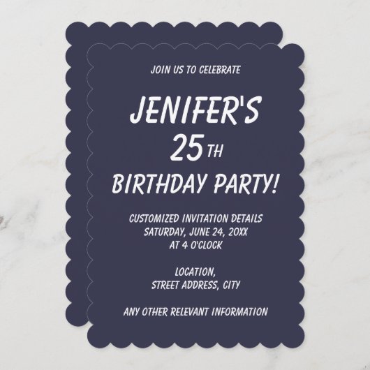Invitation Couleur uni soir bleu foncé (Devant / Derrière)