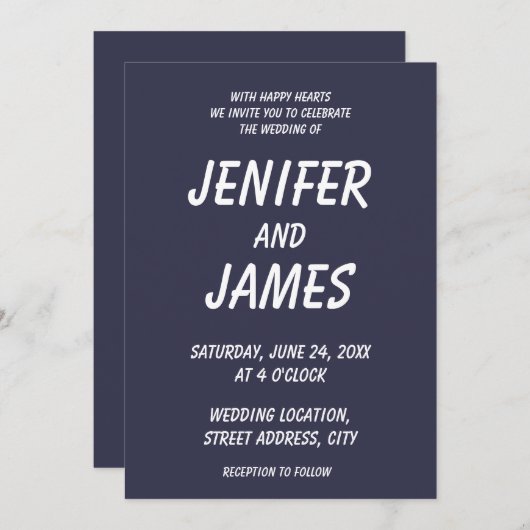Invitation Couleur uni soir bleu foncé (Devant / Derrière)