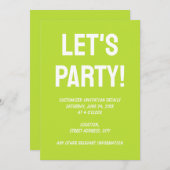 Invitation Couleur unie simple vert lime acide brillant (Devant / Derrière)