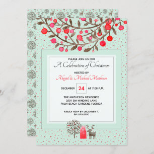 Invitation Couleur verte ou personnalisée #Reindeer & Berries