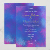 Invitation Couleurs Abstraites Rêveuses Bleu Rose Violet Mari (Devant / Derrière)