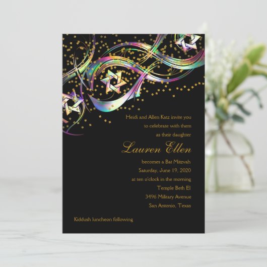 Invitation Couleurs arc-en-ciel Stars Flourdir Confetti Or (Debout devant)