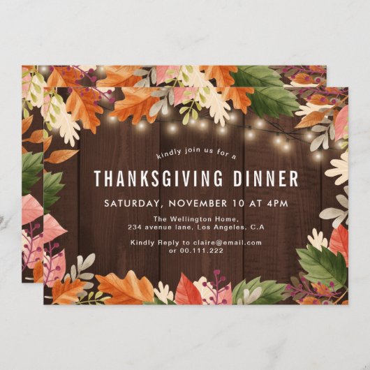 Invitation Couleurs automnales dîner rustique d'action de grâ (Devant / Derrière)