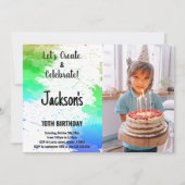 Invitation Couleurs Blanches Vert Peint Anniversaire Avec Pho (Devant)
