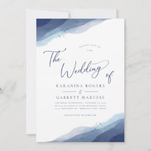 Invitation Couleurs bleu Mariage Aquarelles douces