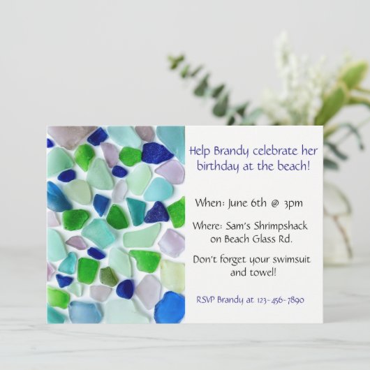 Invitation Couleurs cool Sea Glass Beach Party (Debout devant)