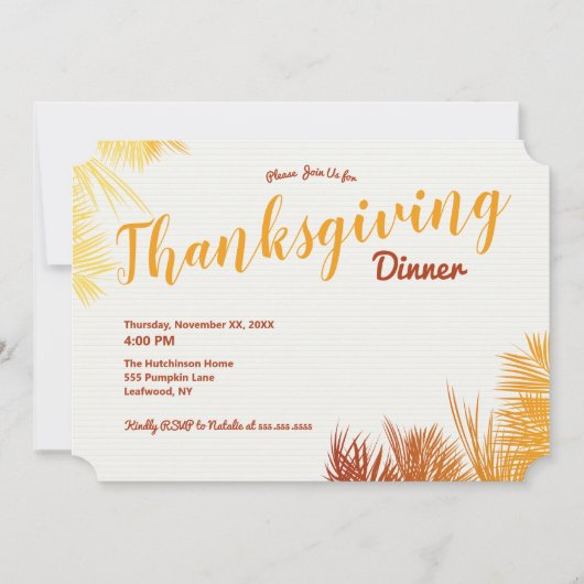 Invitation Couleurs d'automne Feuilles de palmiersDîner d'act (Devant)