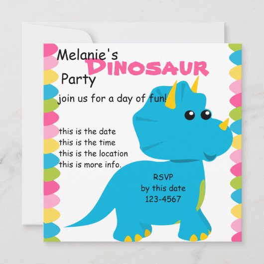 Invitation Couleurs de bonbons Dino (Devant)