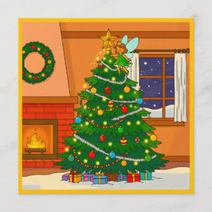 INVITATION COULEURS DE DESSIN ANIMÉ BRILLANTES SAPIN DE NOËL