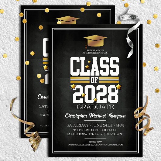 Invitation Couleurs de l'école Black and Gold Graduation Part