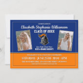 Invitation Couleurs de l'école Bleu et Orange Graduation Part (Devant)