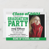 Invitation Couleurs de l'école d'argent vert Diplôme photo (Devant)