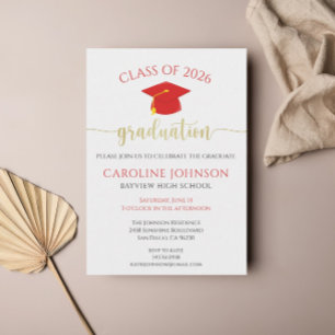 Invitation Couleurs de l'école de la fête de graduation rouge