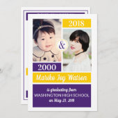 Invitation Couleurs de l'école d'or violet puis et maintenant (Devant / Derrière)